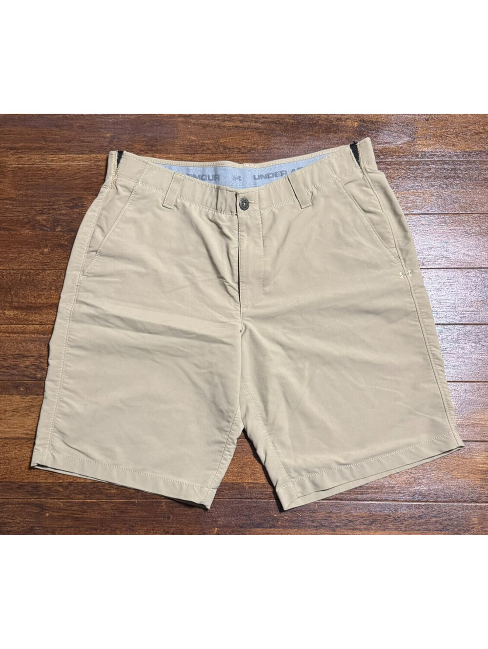 Under Armour Performance Golf Shorts Flat Front Stretch Khaki Tan Chino Mens 36